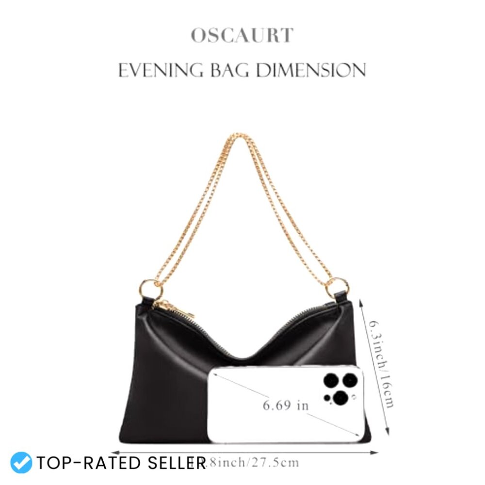 Satin Evening Clutch with Detachable Chain Strap Elegant Prom Wedding Party Bag - Picture 4 of 7